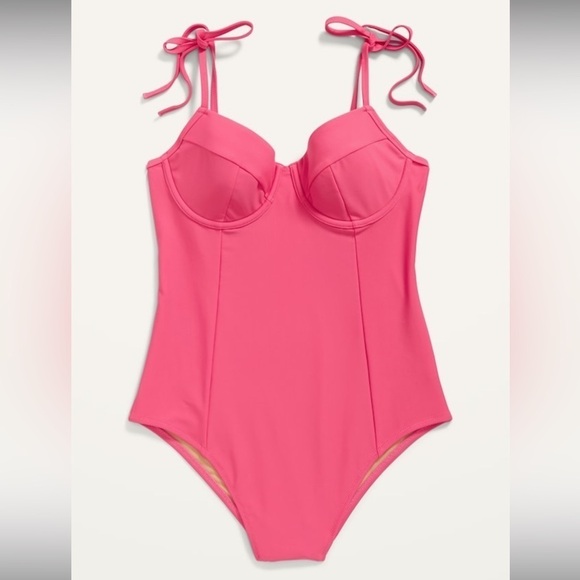 NWT! Pink Tie-Shoulder Underwire One-Piece Swimsuit - Size Medium 💎 - Picture 4 of 7